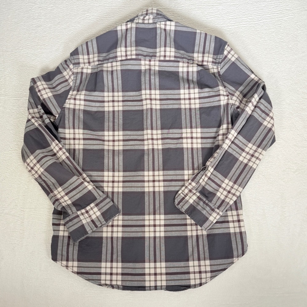 Mutual Weave Mens Large Plaid Button Down Shirt Grey Burgundy Long Sleeve Rugged - Picture 2 of 7
